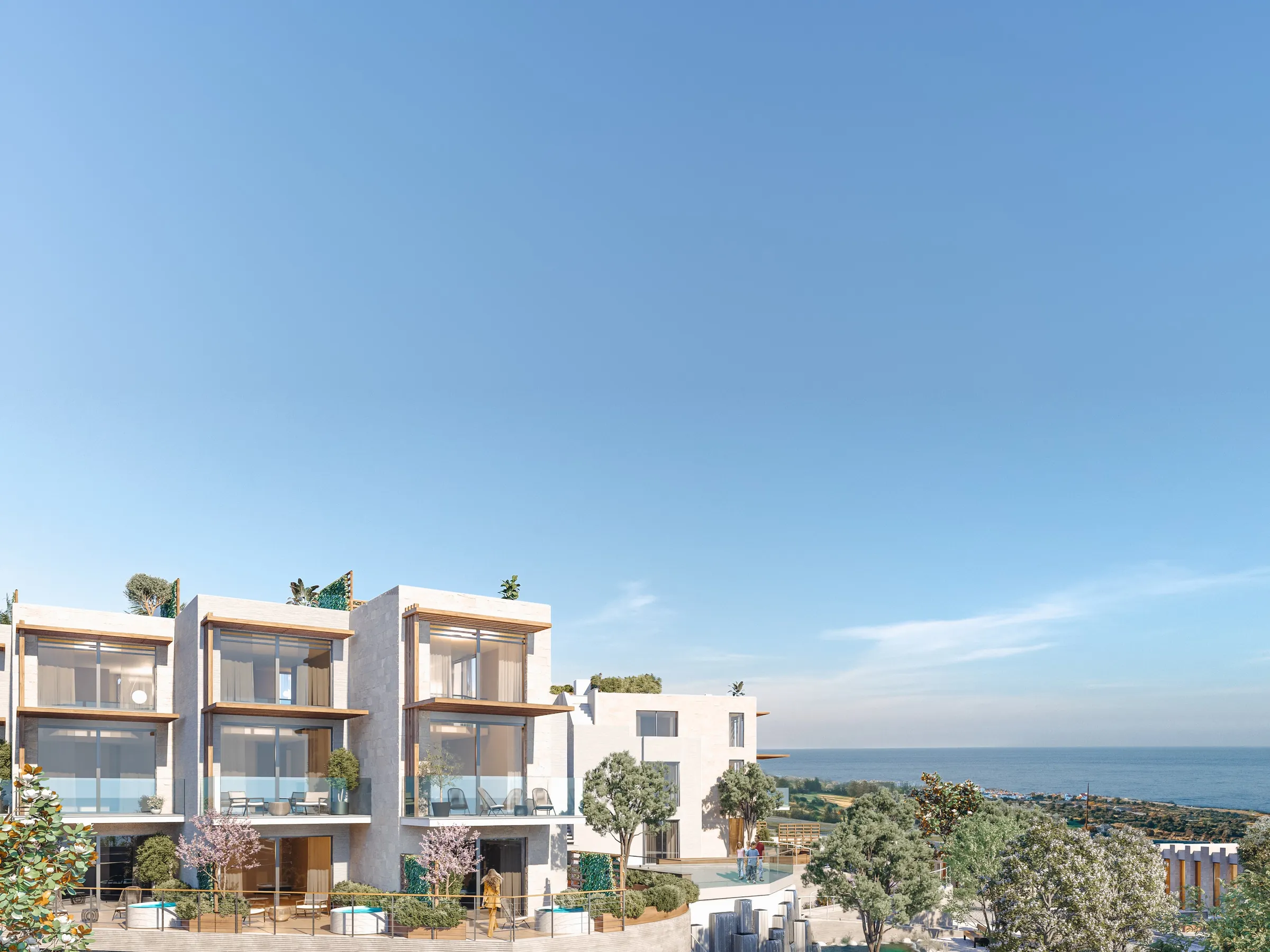 Hilltown 2+1 Loft Penthouse bloğu: denize bakan cam cepheler, balkonlar ve çatı terasları